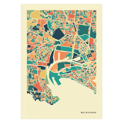 Melbourne Stadtkarte Poster – Polychroma Modern Art Print