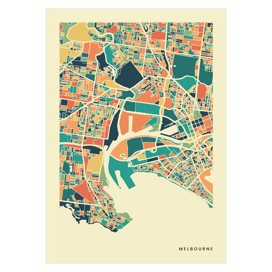 Melbourne Stadtkarte Poster – Polychroma Modern Art Print