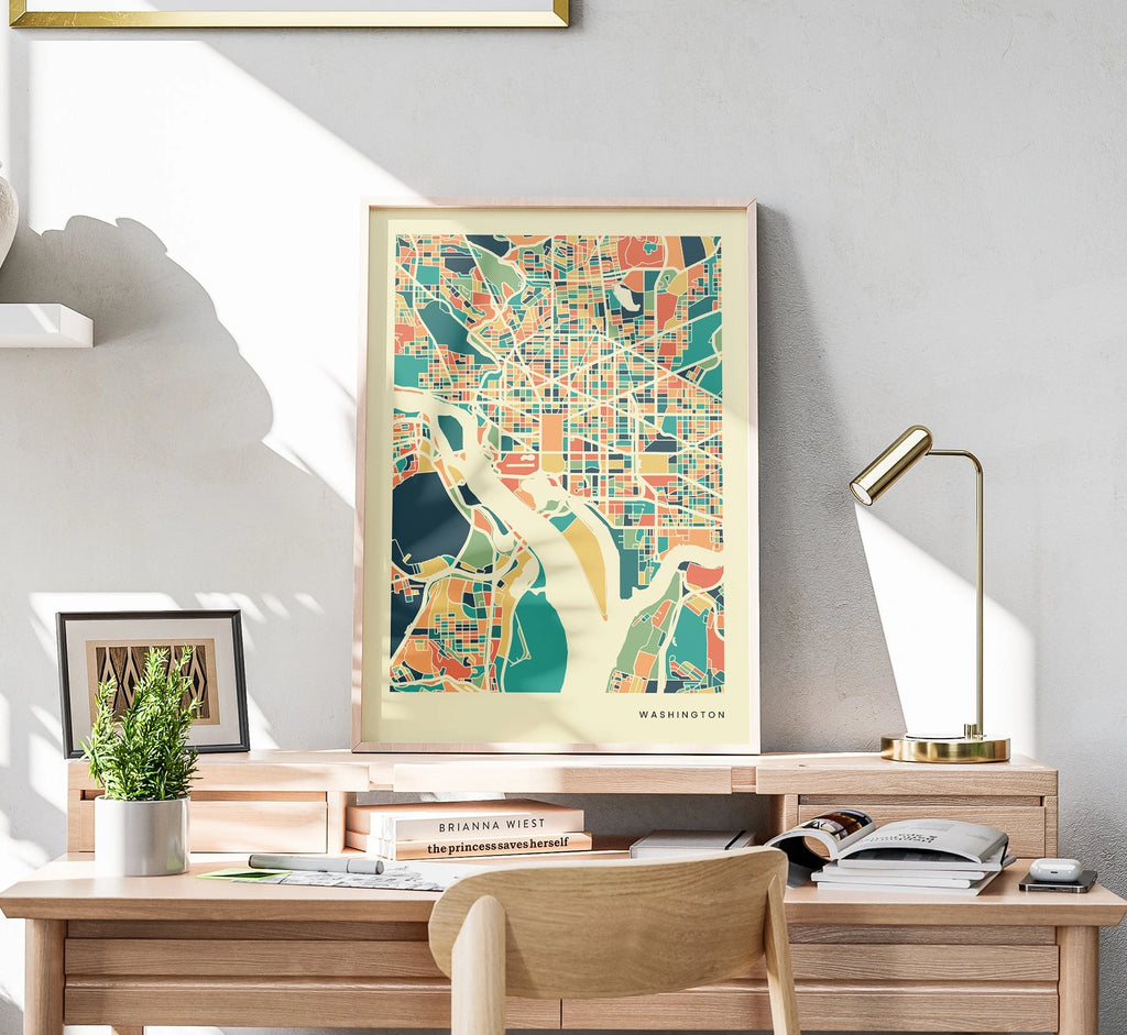 Washington Stadtkarte Poster – Polychroma Modern Art Print
