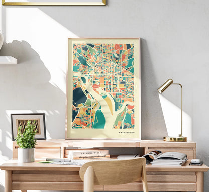 Washington Stadtkarte Poster – Polychroma Modern Art Print