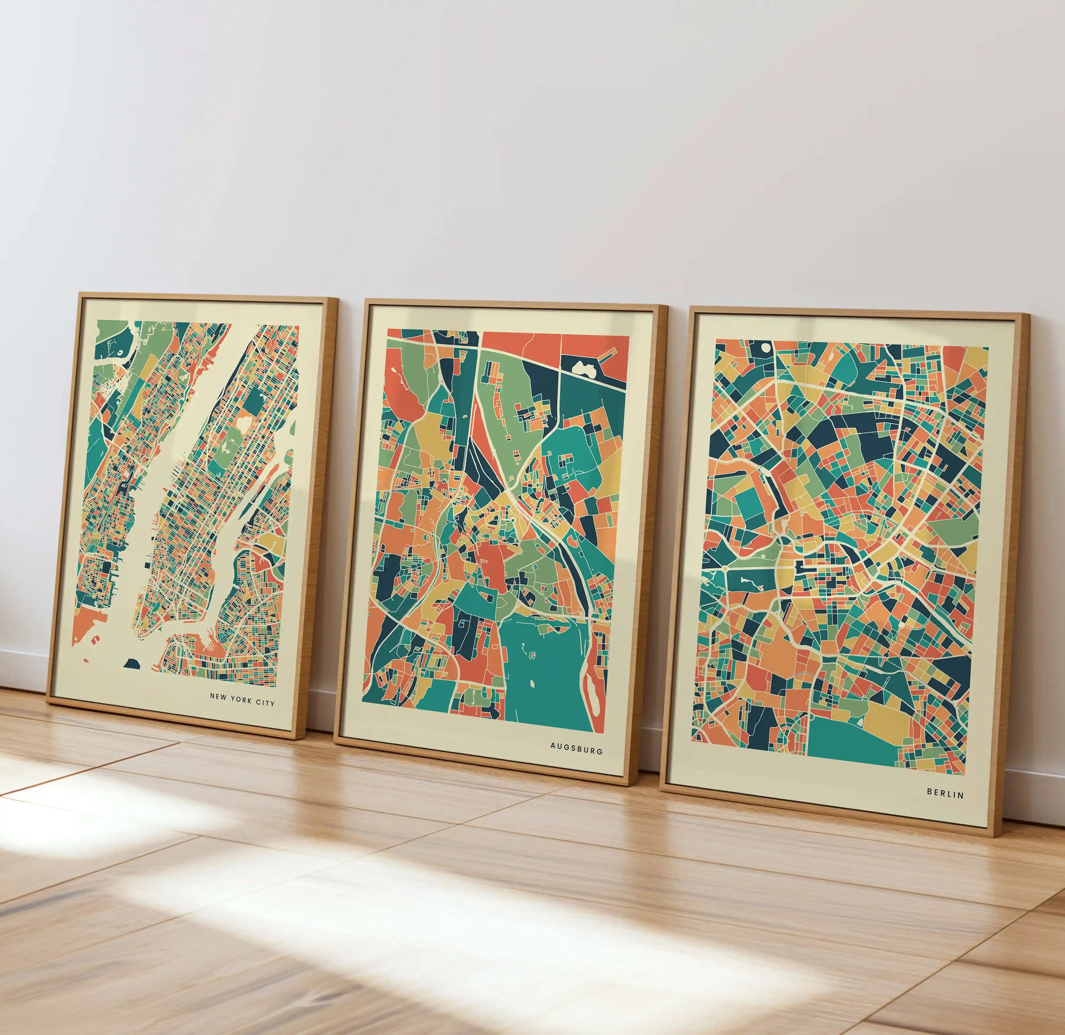 Augsburg Stadtkarte Poster – Polychroma Modern Art Print
