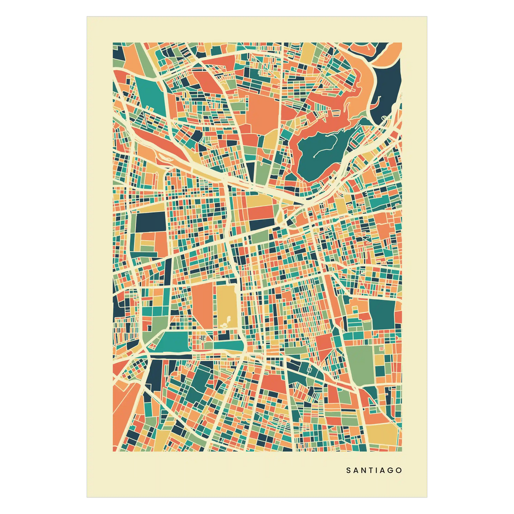 Santiago Stadtkarte Poster – Polychroma Modern Art Print