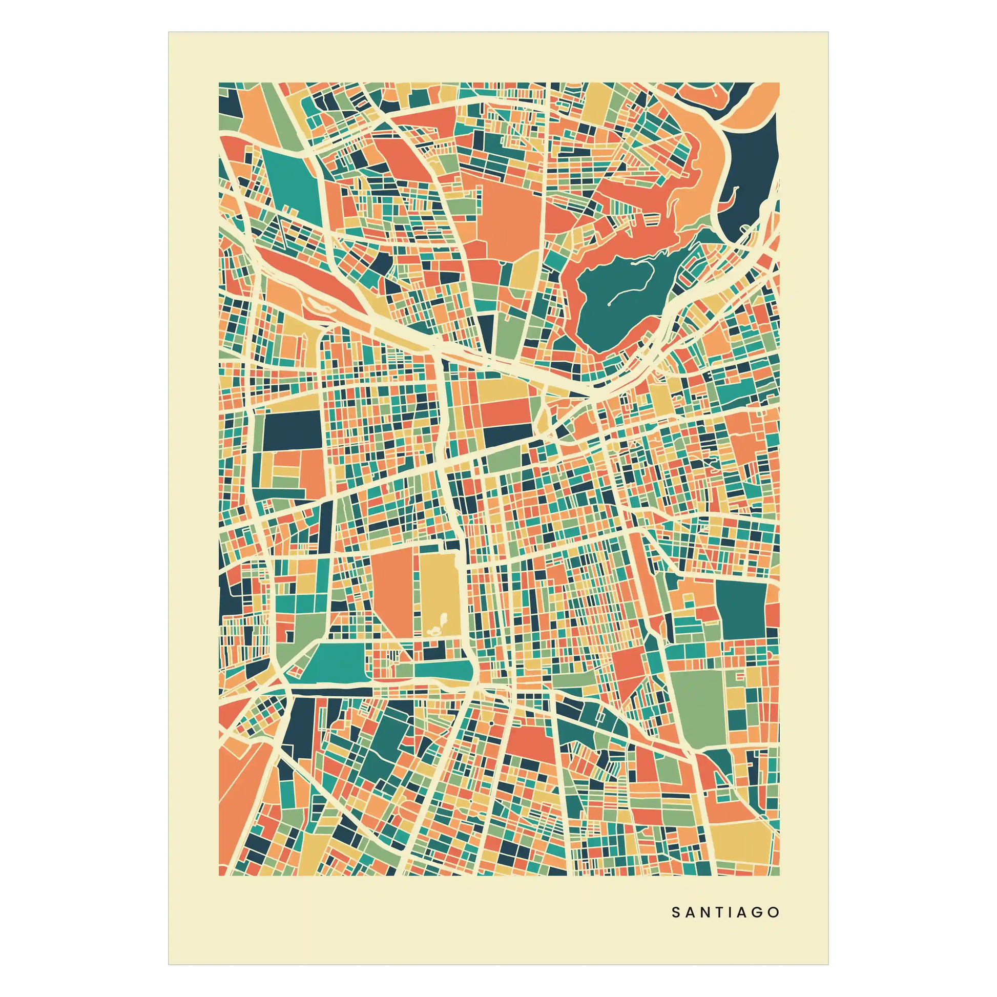 Santiago Stadtkarte Poster – Polychroma Modern Art Print