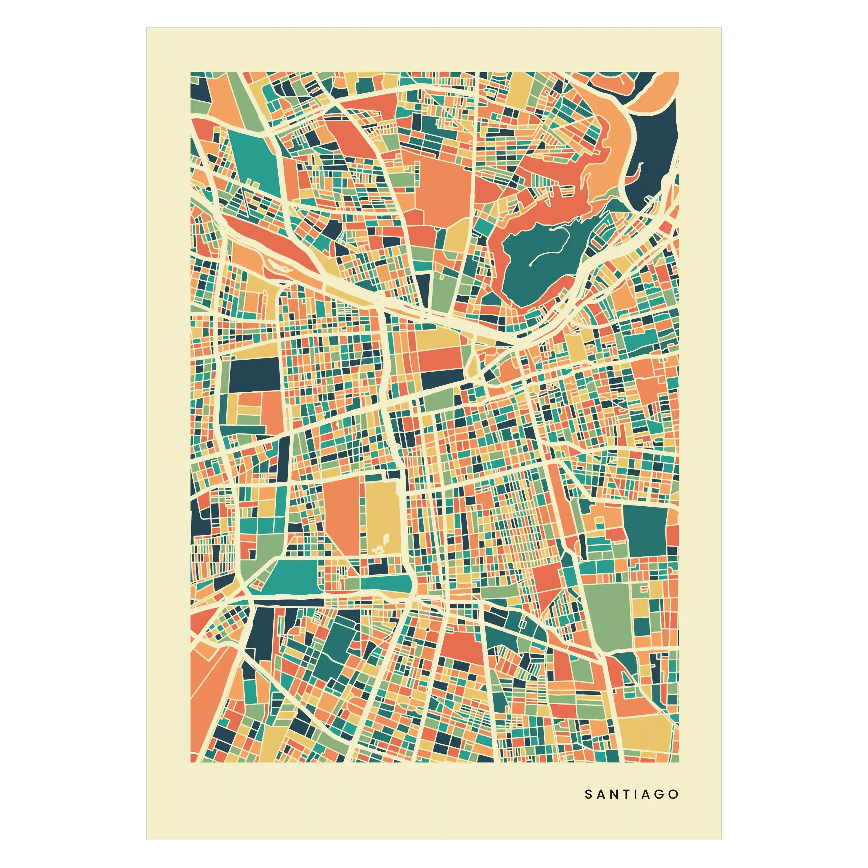 Santiago Stadtkarte Poster – Polychroma Modern Art Print