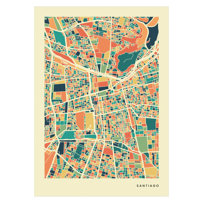 Santiago Stadtkarte Poster – Polychroma Modern Art Print