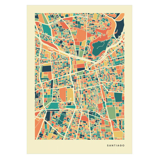 Santiago Stadtkarte Poster – Polychroma Modern Art Print