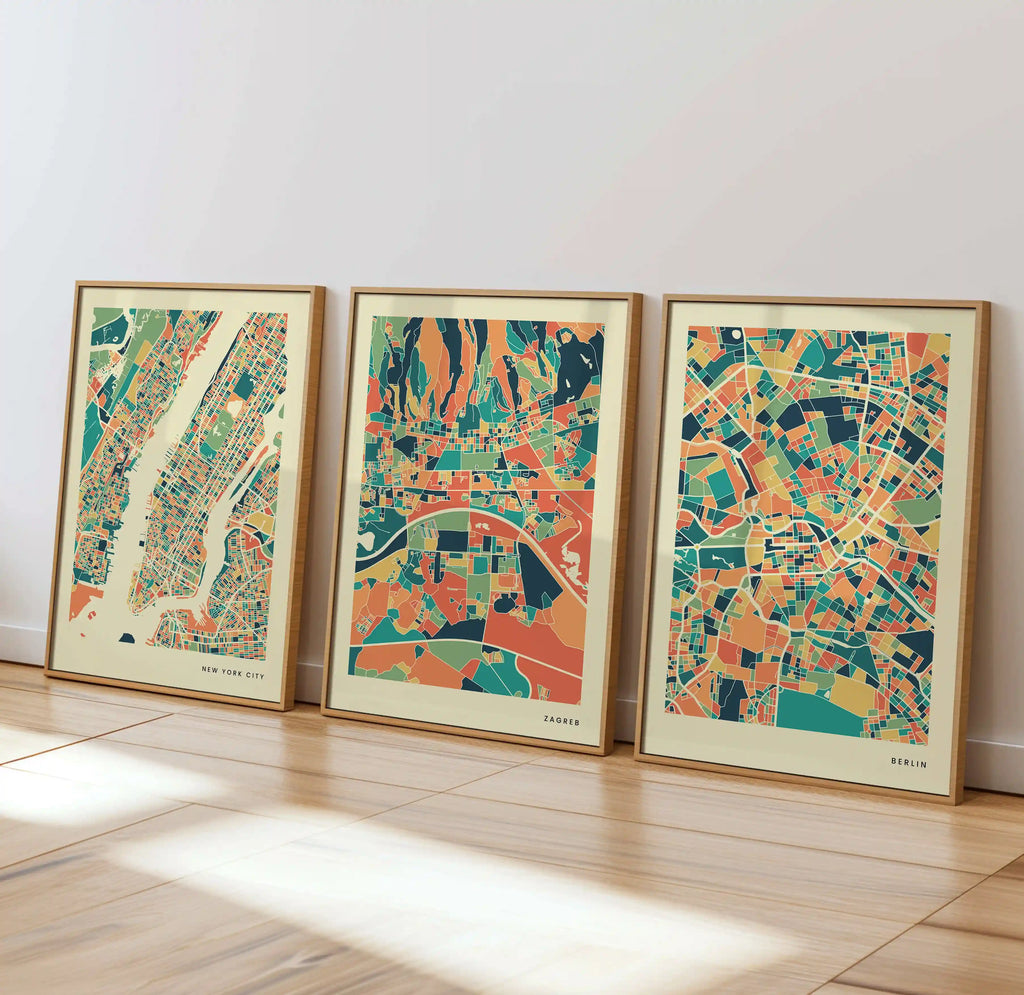 Zagreb Stadtkarte Poster – Polychroma Modern Art Print