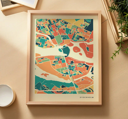 Stockholm Stadtkarte Poster – Polychroma Modern Art Print