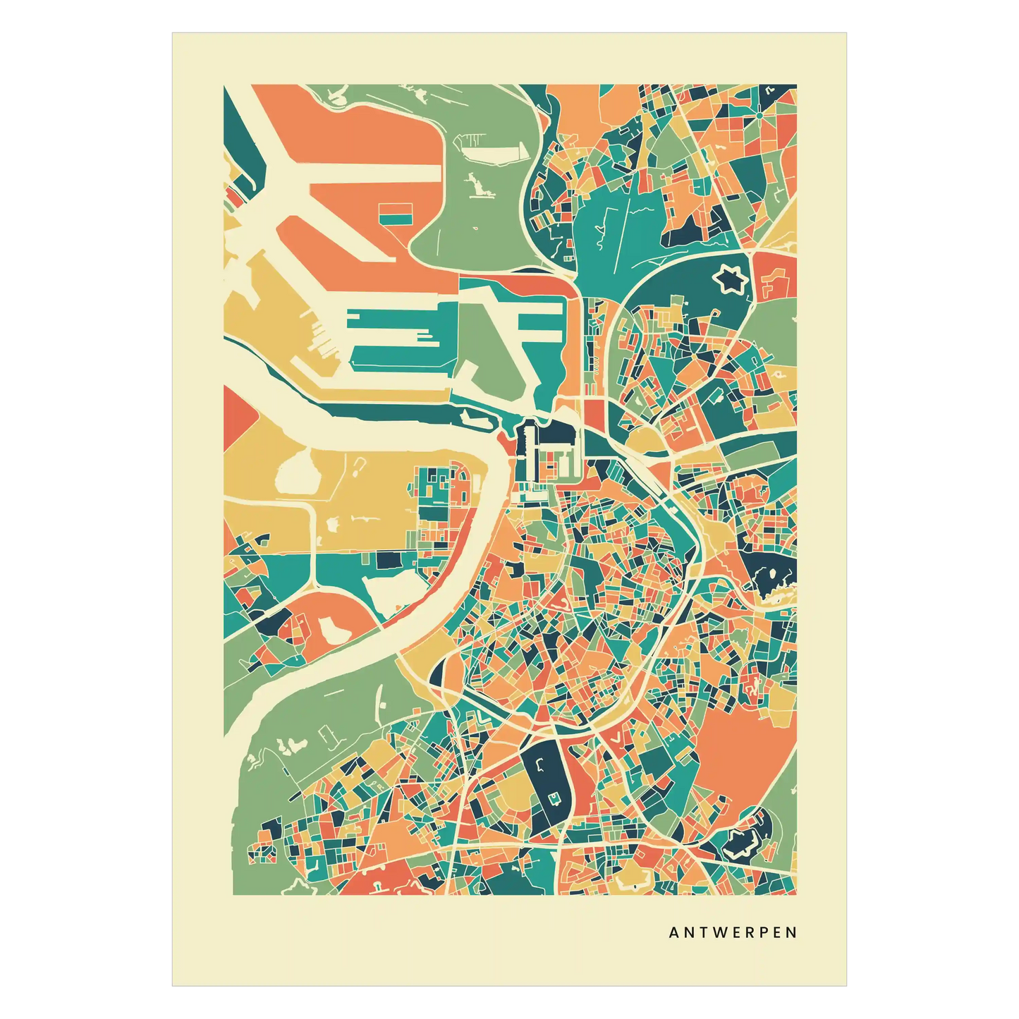 Antwerpen Stadtkarte Poster – Polychroma Modern Art Print