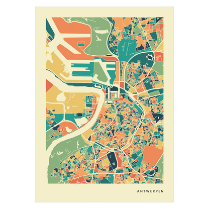 Antwerpen Stadtkarte Poster – Polychroma Modern Art Print