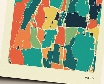 Ubud Stadtkarte Poster – Polychroma Modern Art Print