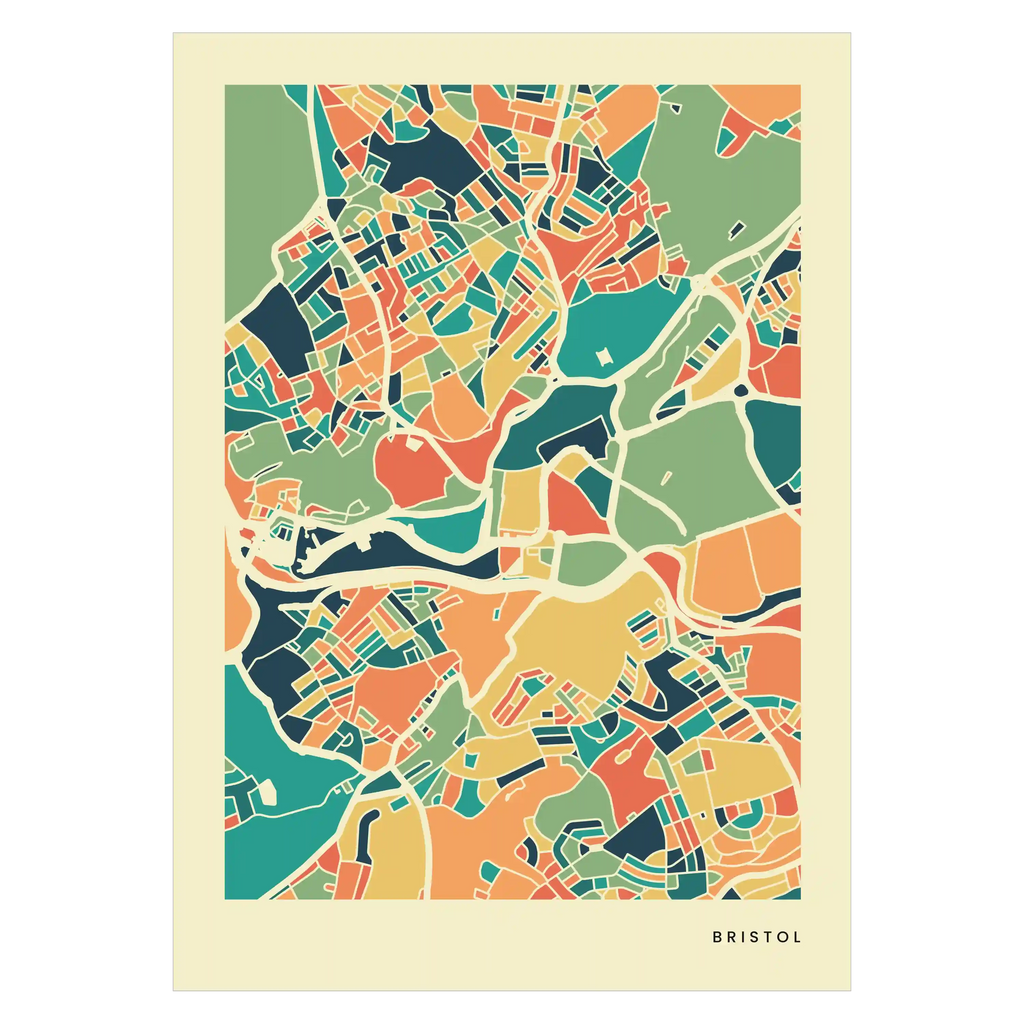 Bristol Stadtkarte Poster – Polychroma Modern Art Print