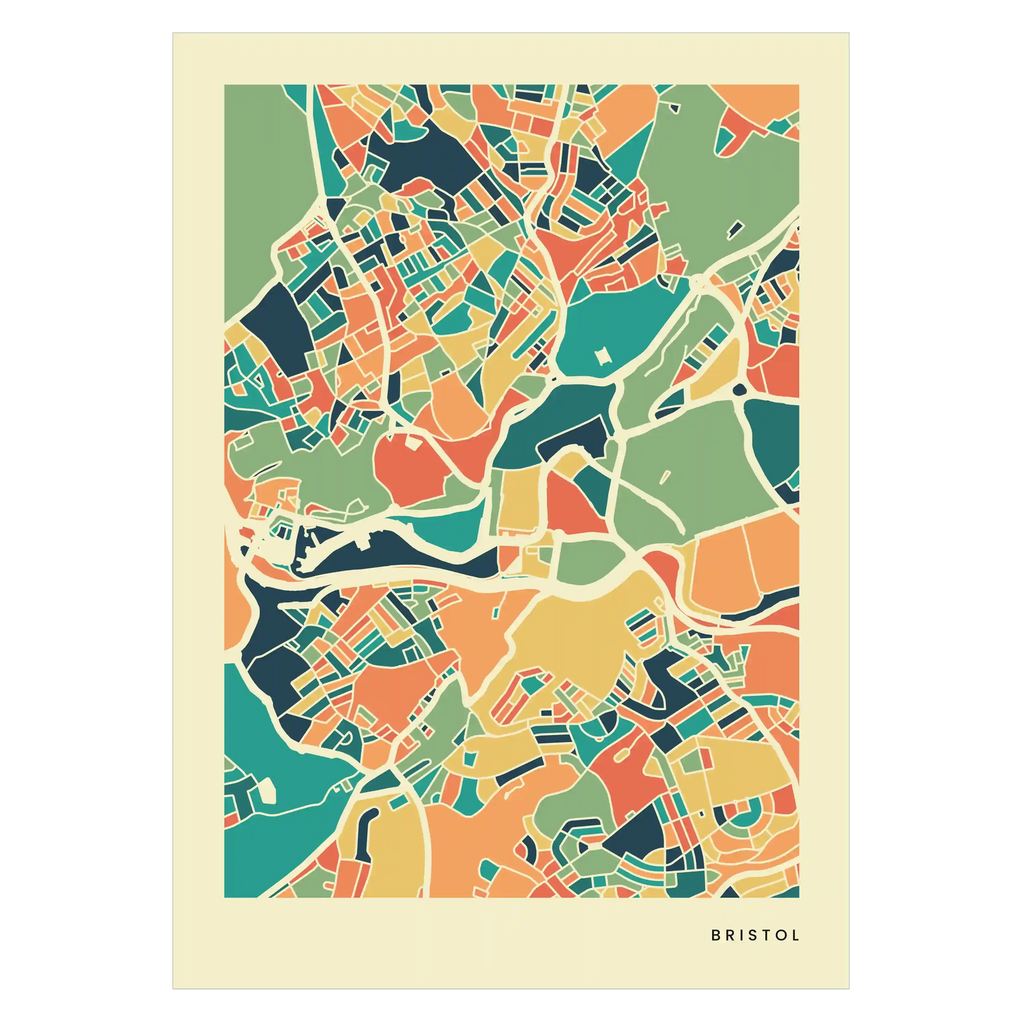 Bristol Stadtkarte Poster – Polychroma Modern Art Print