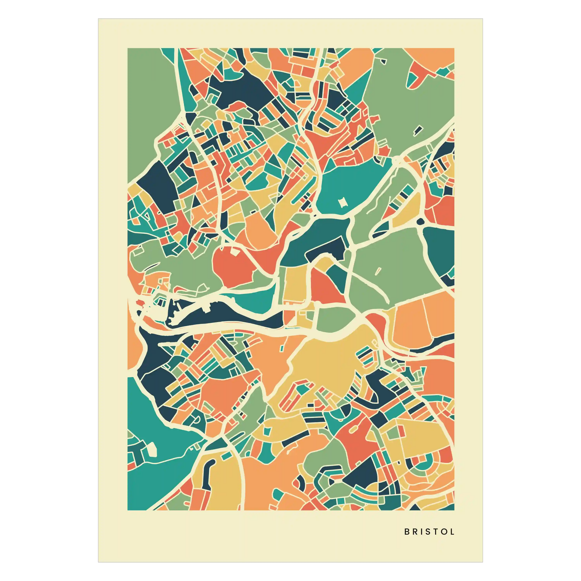 Bristol Stadtkarte Poster – Polychroma Modern Art Print