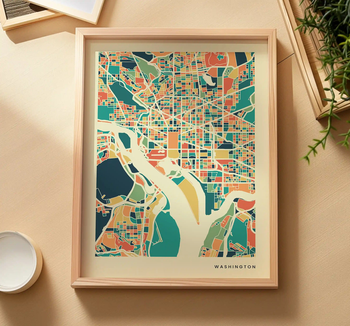 Washington Stadtkarte Poster – Polychroma Modern Art Print