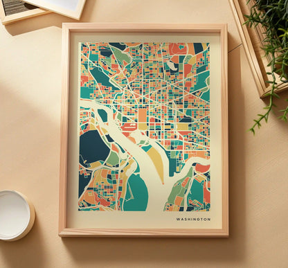 Washington Stadtkarte Poster – Polychroma Modern Art Print