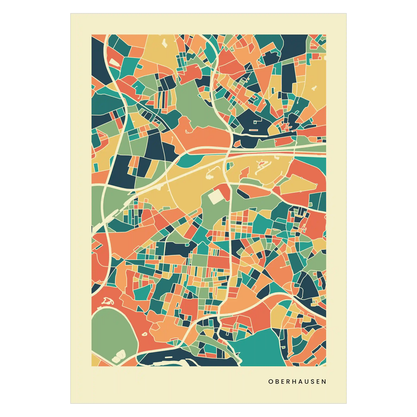 Oberhausen Stadtkarte Poster – Polychroma Modern Art Print