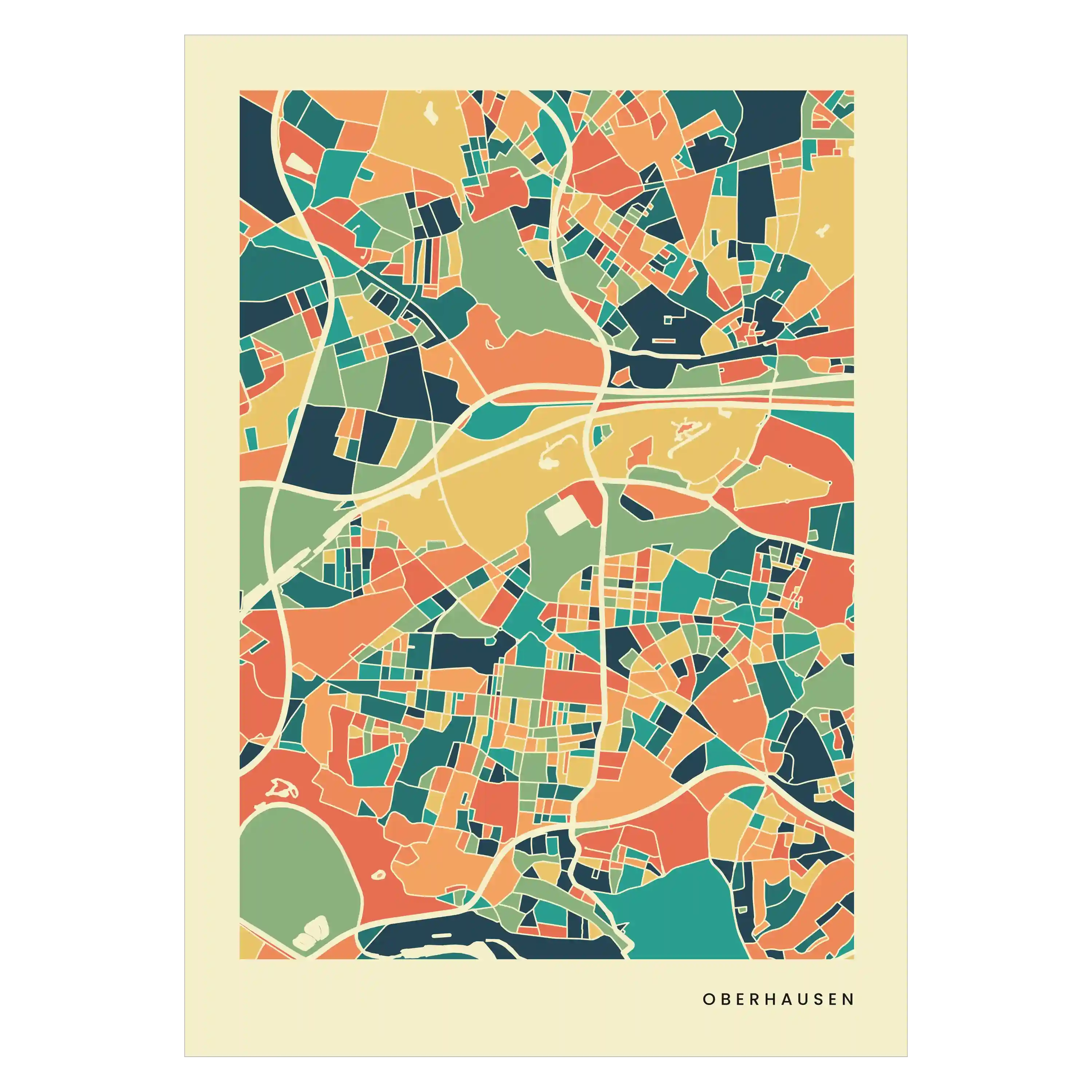 Oberhausen Stadtkarte Poster – Polychroma Modern Art Print