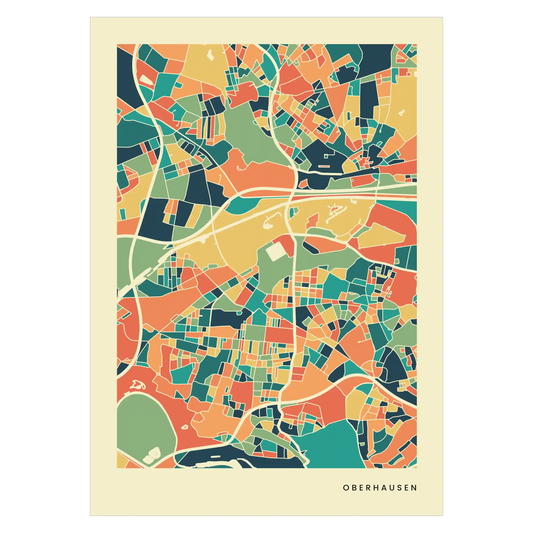 Oberhausen Stadtkarte Poster – Polychroma Modern Art Print