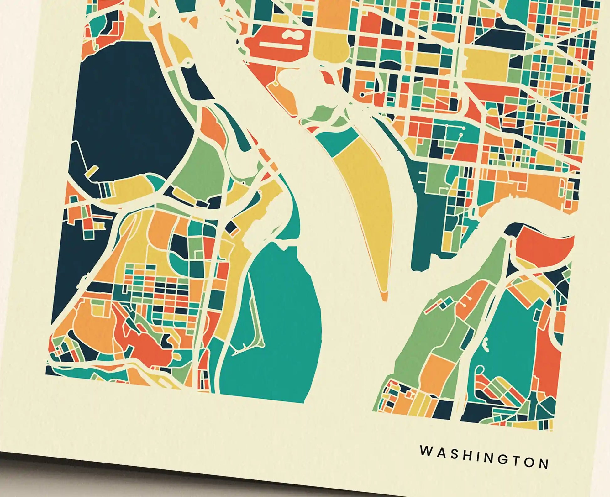 Washington Stadtkarte Poster – Polychroma Modern Art Print