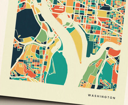 Washington Stadtkarte Poster – Polychroma Modern Art Print