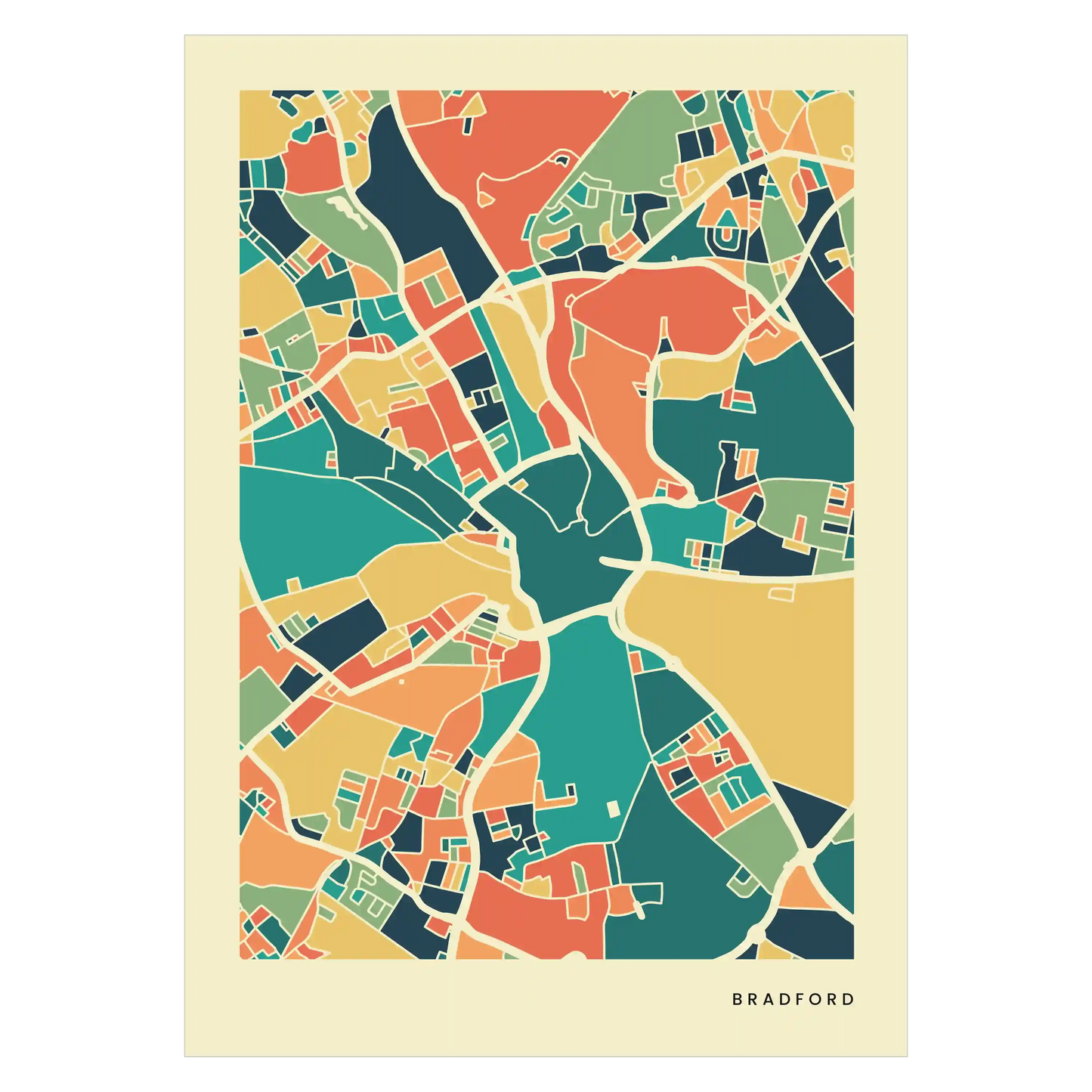 Bradford Stadtkarte Poster – Polychroma Modern Art Print
