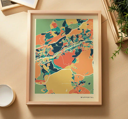 Wuppertal Stadtkarte Poster – Polychroma Modern Art Print
