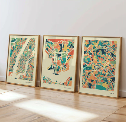 Hong Kong Stadtkarte Poster – Polychroma Modern Art Print