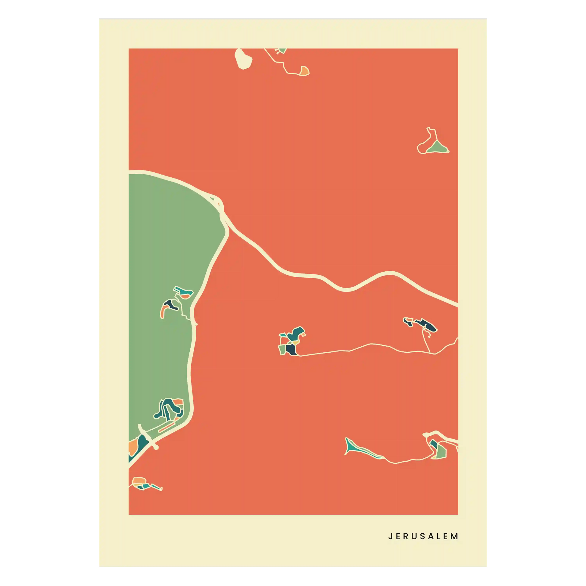 Jerusalem Stadtkarte Poster – Polychroma Modern Art Print
