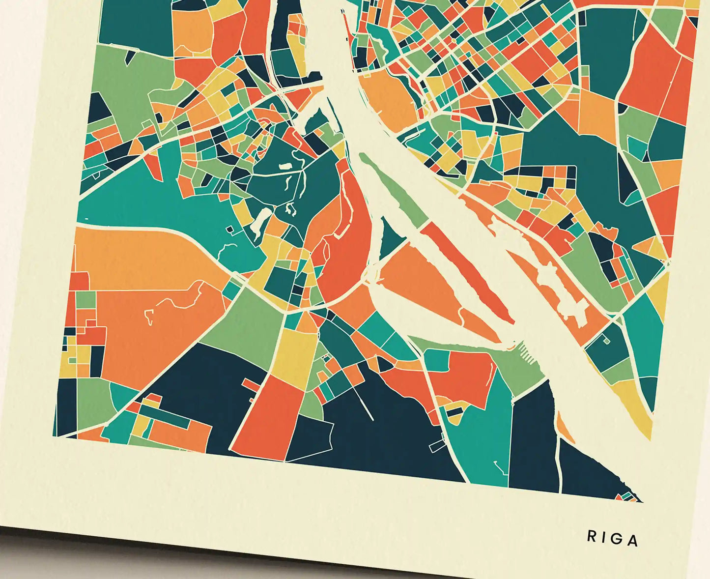Riga Stadtkarte Poster – Polychroma Modern Art Print