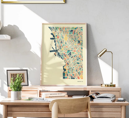 Manila Stadtkarte Poster – Polychroma Modern Art Print