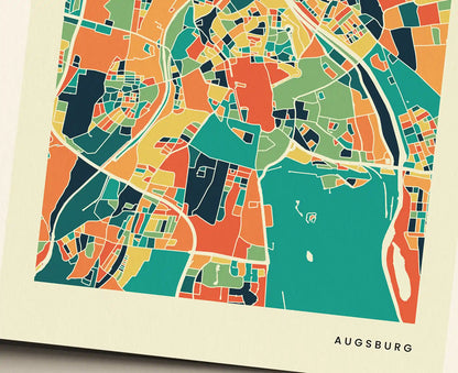Augsburg Stadtkarte Poster – Polychroma Modern Art Print