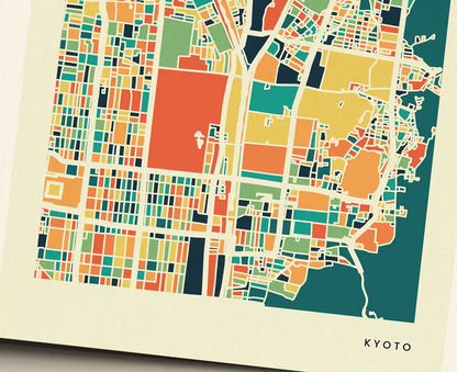 Kyoto Stadtkarte Poster – Polychroma Modern Art Print