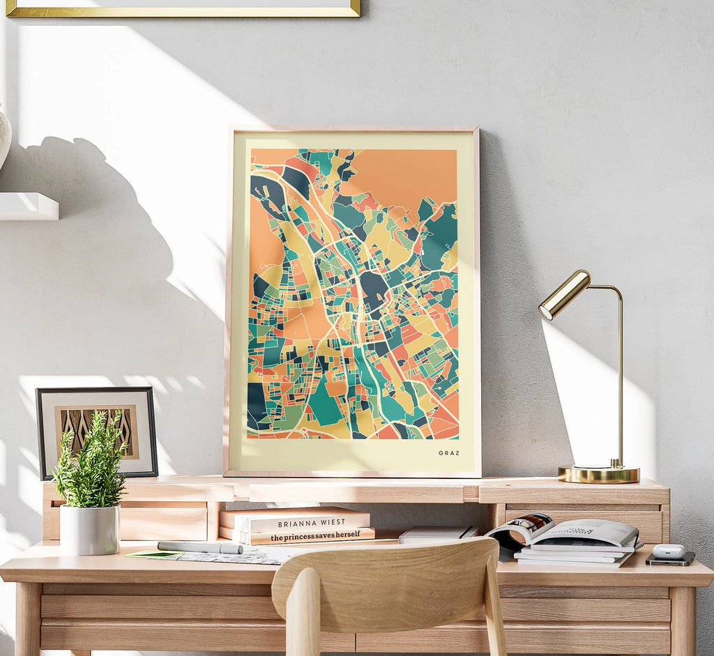 Graz Stadtkarte Poster – Polychroma Modern Art Print