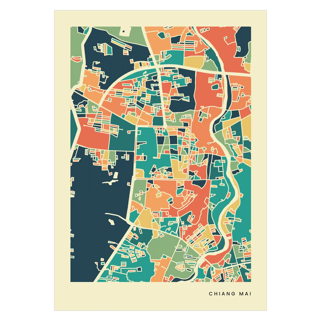 Chiang Mai Stadtkarte Poster – Polychroma Modern Art Print