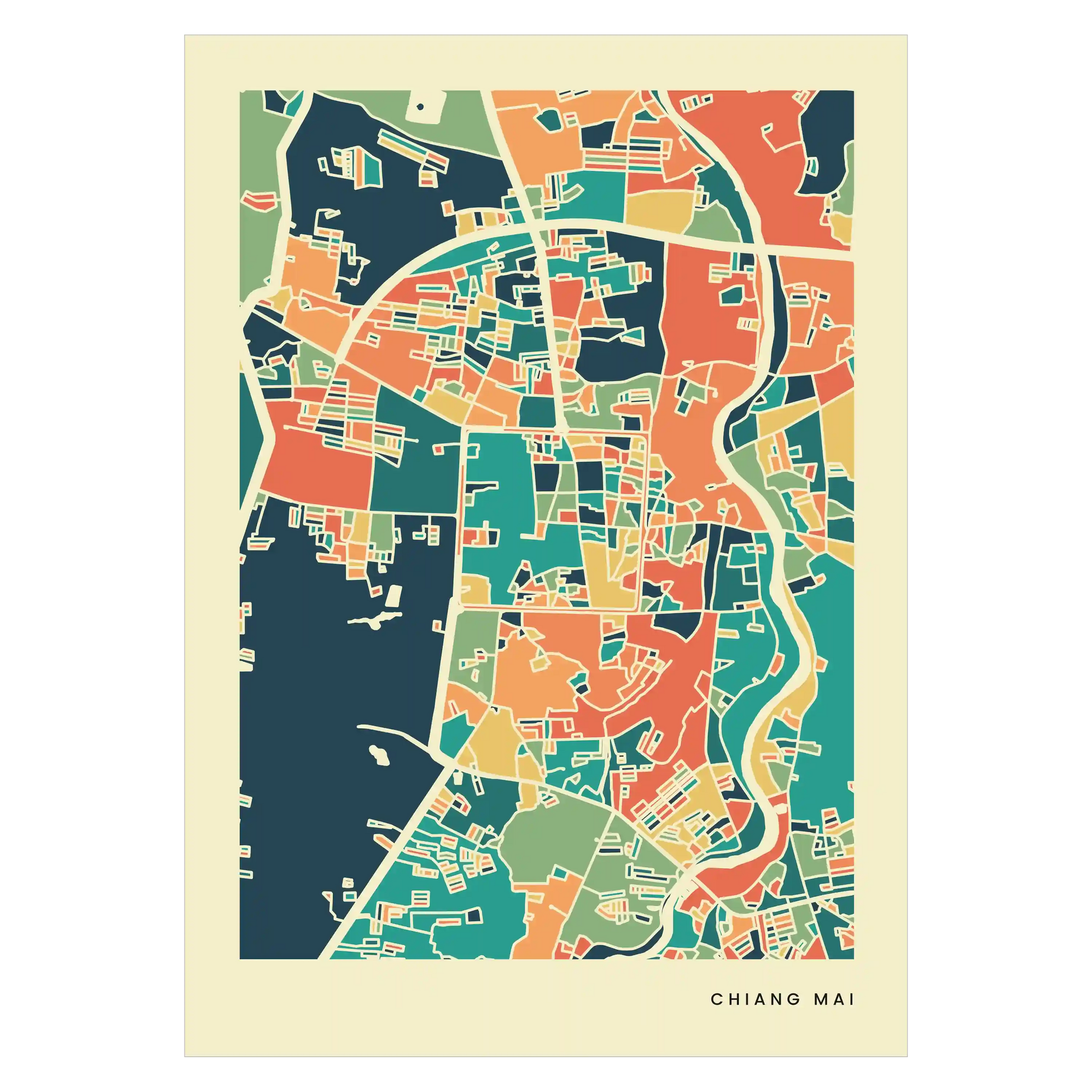 Chiang Mai Stadtkarte Poster – Polychroma Modern Art Print