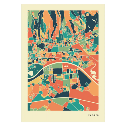 Zagreb Stadtkarte Poster – Polychroma Modern Art Print
