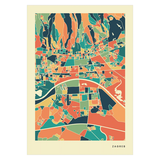 Zagreb Stadtkarte Poster – Polychroma Modern Art Print