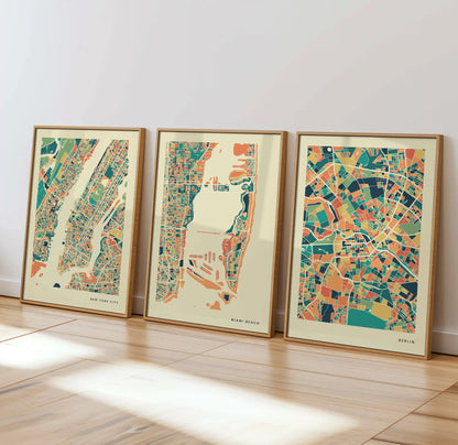 Miami Beach Stadtkarte Poster – Polychroma Modern Art Print