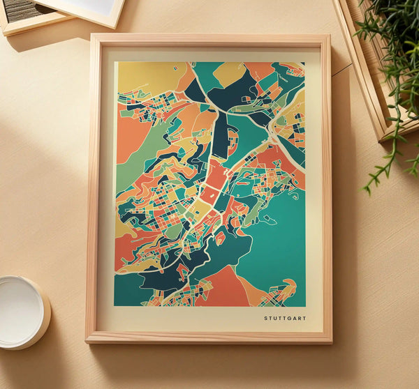 Stuttgart Stadtkarte Poster - Polychroma Stadtplan Modern Art Print Stadtkarte Poster – Polychroma Modern Art Print
