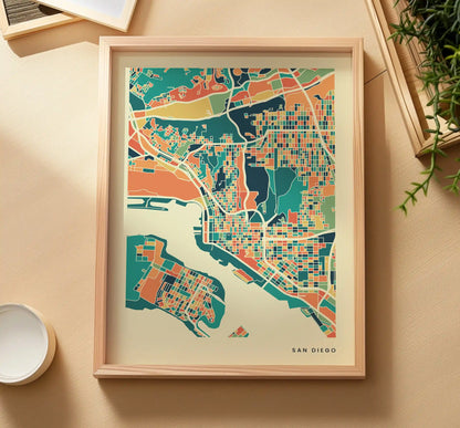 San Diego Stadtkarte Poster – Polychroma Modern Art Print