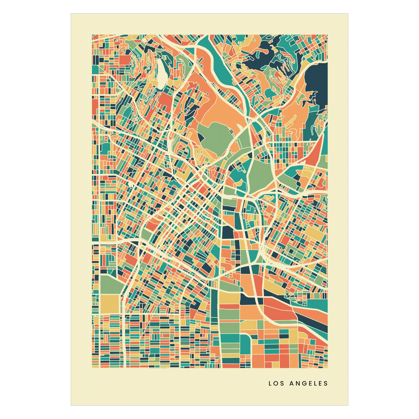 Los Angeles Stadtkarte Poster – Polychroma Modern Art Print
