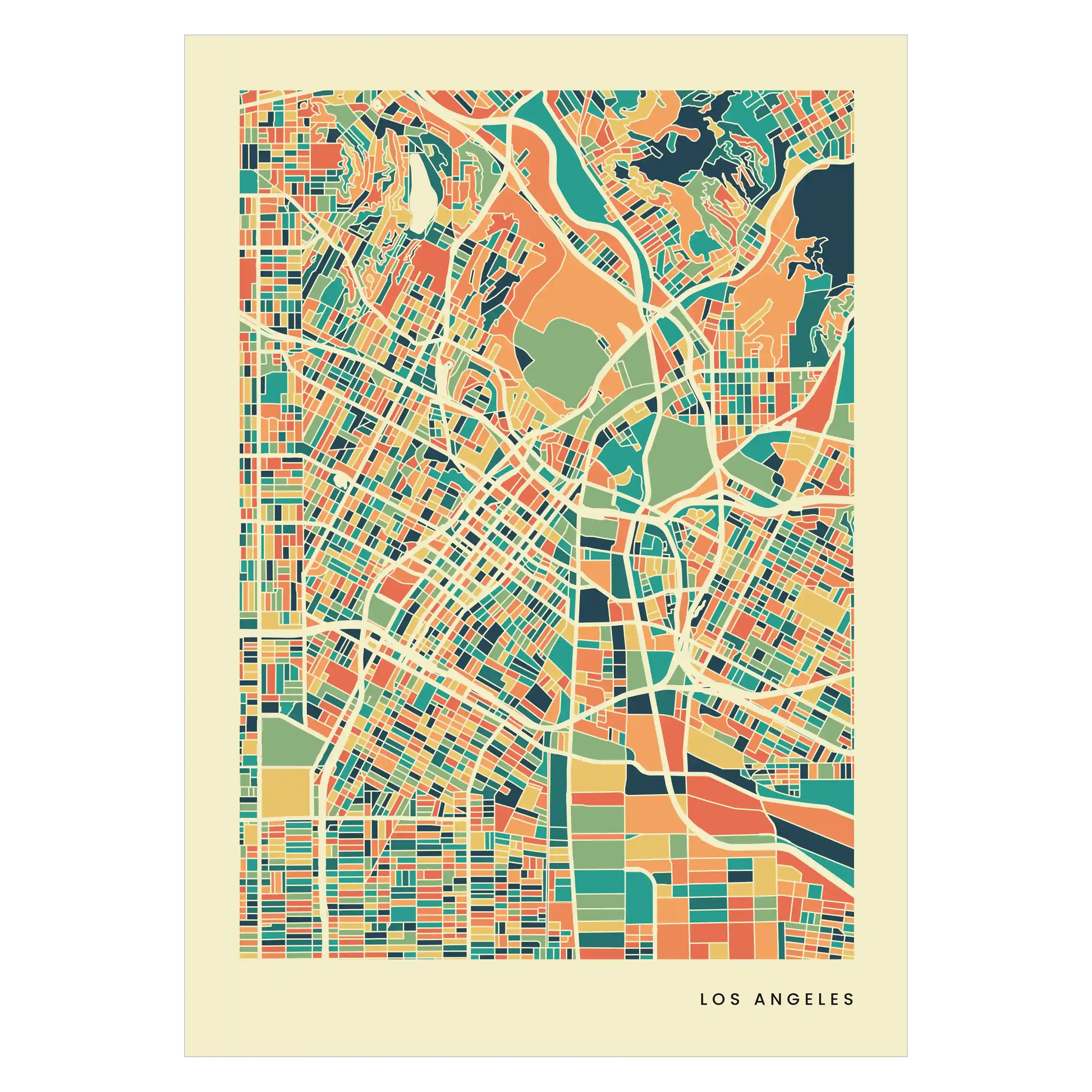Los Angeles Stadtkarte Poster – Polychroma Modern Art Print