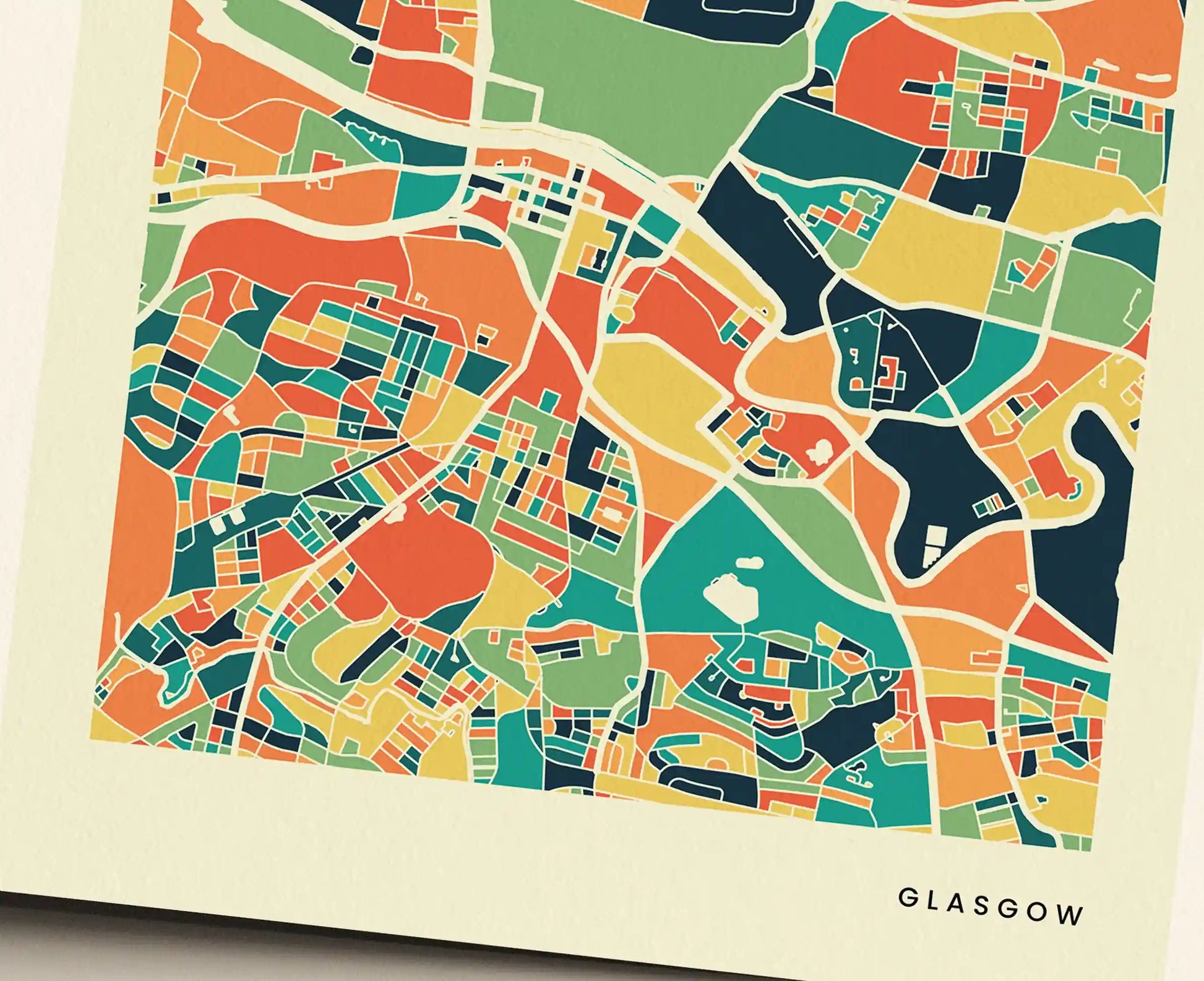 Glasgow Stadtkarte Poster – Polychroma Modern Art Print