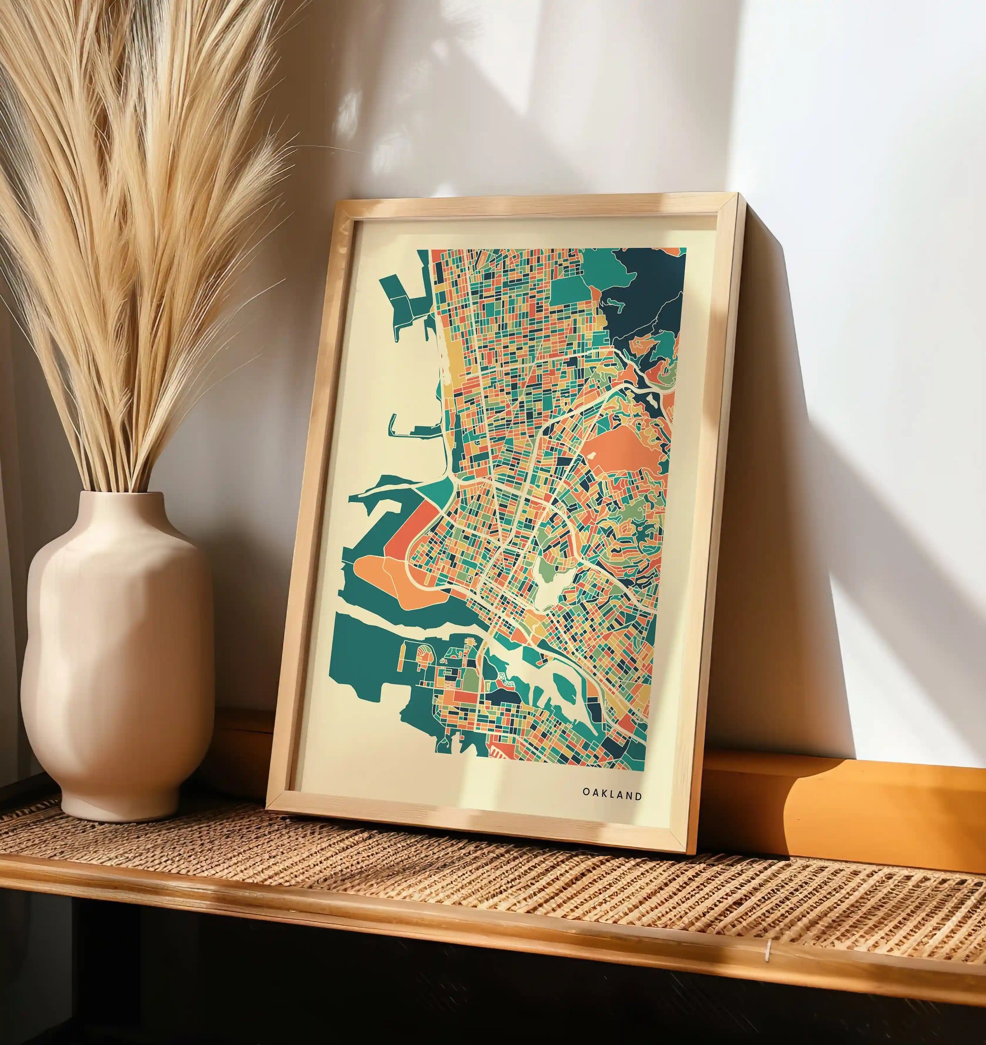 Oakland Stadtkarte Poster – Polychroma Modern Art Print