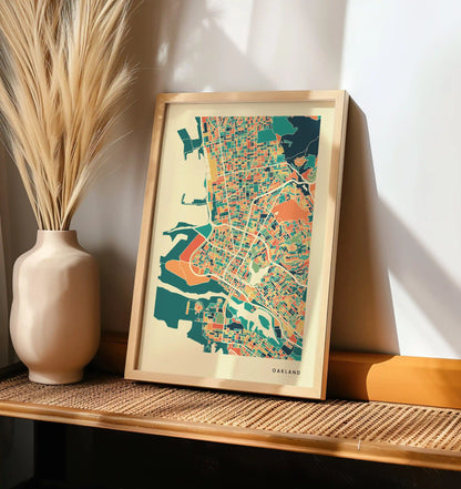 Oakland Stadtkarte Poster – Polychroma Modern Art Print