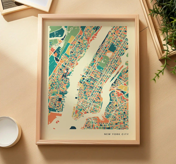New York City Stadtkarte Poster – Polychroma Modern Art Print