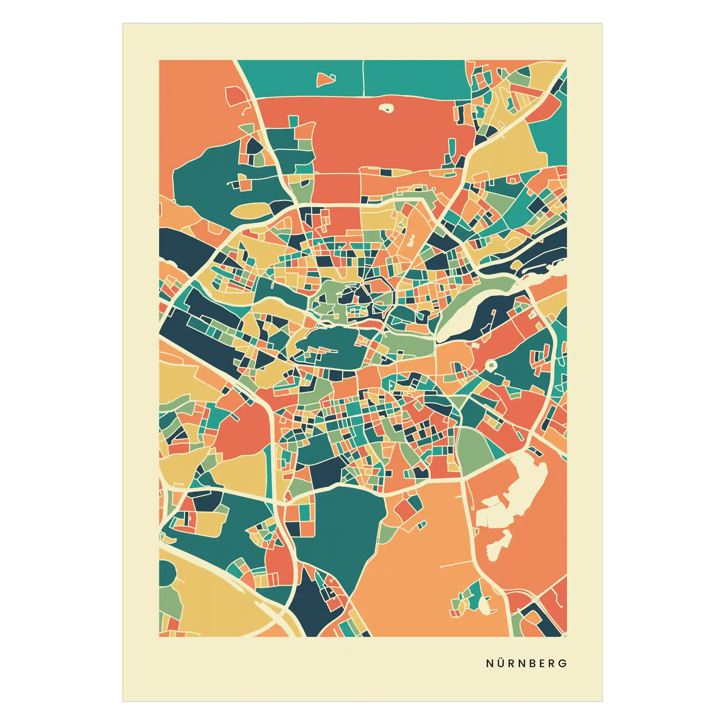 Nürnberg Stadtkarte Poster – Polychroma Modern Art Print