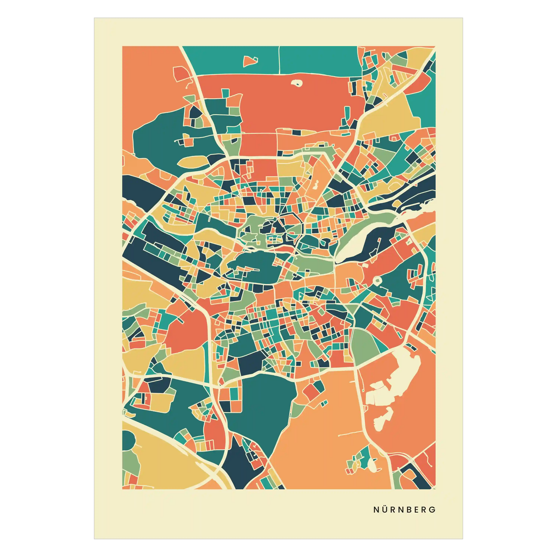 Nürnberg Stadtkarte Poster – Polychroma Modern Art Print