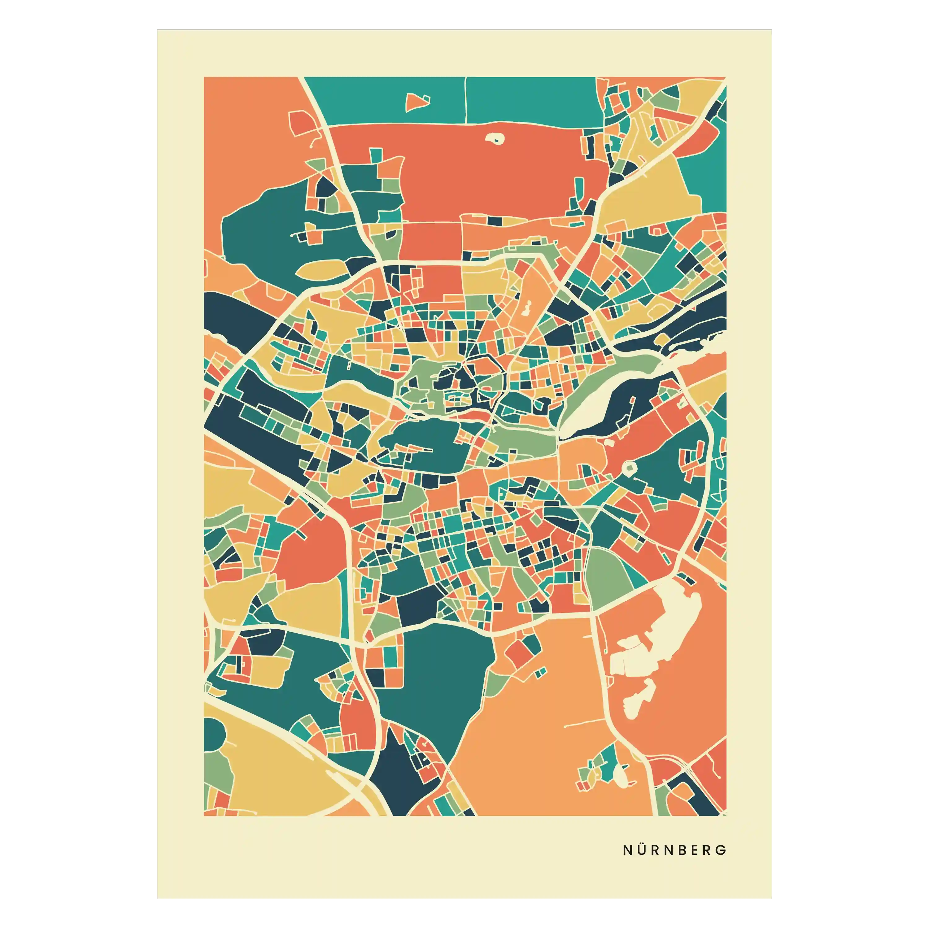 Nürnberg Stadtkarte Poster – Polychroma Modern Art Print